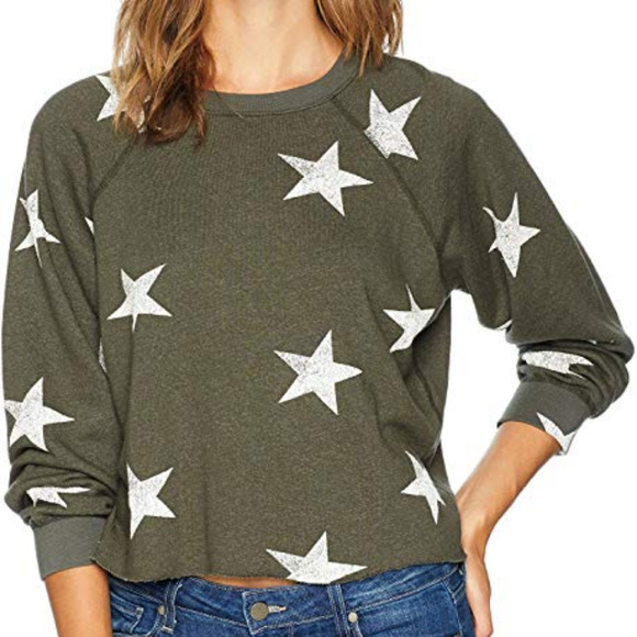 Monrow Womens Oversized Star Cut Off Raglan Monrow Womens Oversized Star Cut Off Raglan